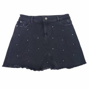 DL1961 Black Frayed Jeweled Denim Mini Skirt